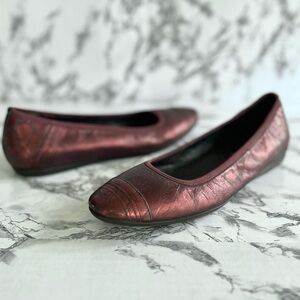 Donald J. Pliner Hideyo Flats Plum Faux Croc Metallic Slip On 9N Quiet Luxury